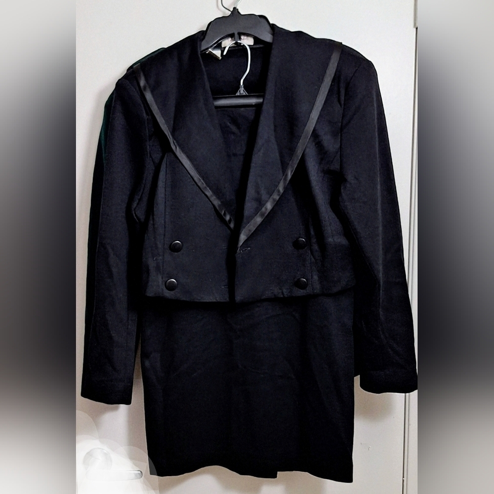Tahari Retro Wool Jacket and Skirt Suit In Rich Black - Picture 2 of 8
